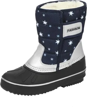 2024 Winter Fashion Snow Boots for Kids Star Print Waterroof Cozy Warm Outdoor Faux  Lined Insulated Shoes