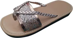 2025 New Women's Flat Slide Sandals Metallic PU Leather Fashion Flip Flops Boho Chic Braided Strappy Summer Slides