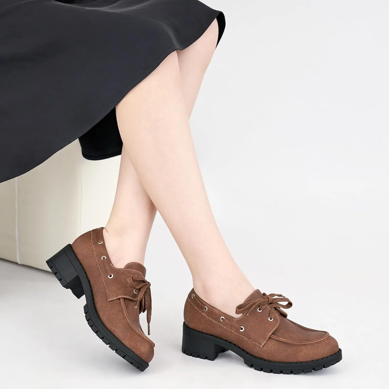 Ablanczoom Oxford Shoes for Women Loafers: Lace Up Women's Platform Chunky Loafers with Lug Sole Dress Shoes for Work Business