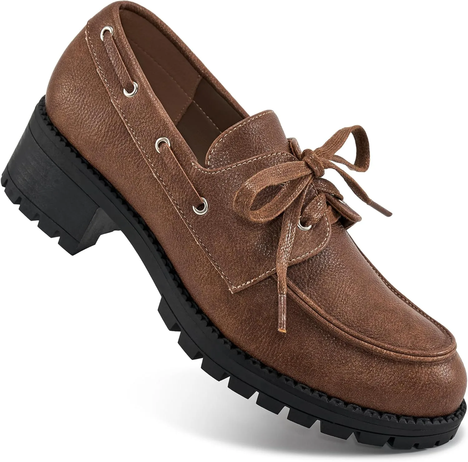Ablanczoom Oxford Shoes for Women Loafers: Lace Up Women's Platform Chunky Loafers with Lug Sole Dress Shoes for Work Business