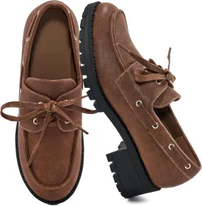 Ablanczoom Oxford Shoes for Women Loafers: Lace Up Women's Platform Chunky Loafers with Lug Sole Dress Shoes for Work Business