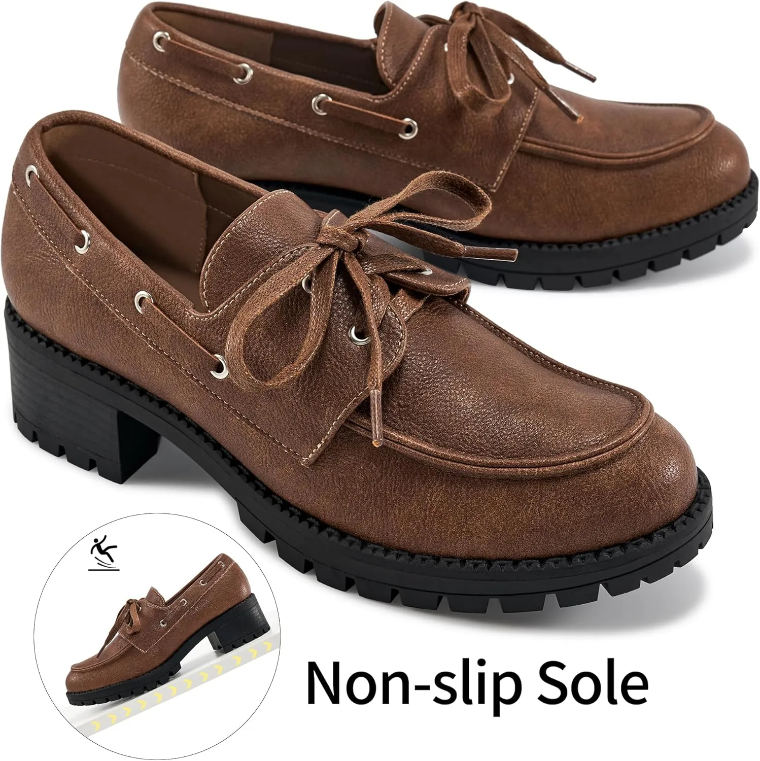 Ablanczoom Oxford Shoes for Women Loafers: Lace Up Women's Platform Chunky Loafers with Lug Sole Dress Shoes for Work Business