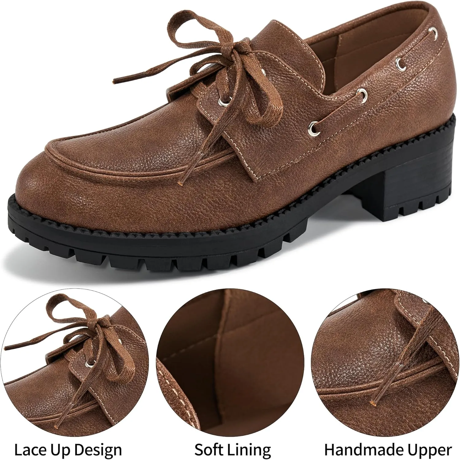 Ablanczoom Oxford Shoes for Women Loafers: Lace Up Women's Platform Chunky Loafers with Lug Sole Dress Shoes for Work Business