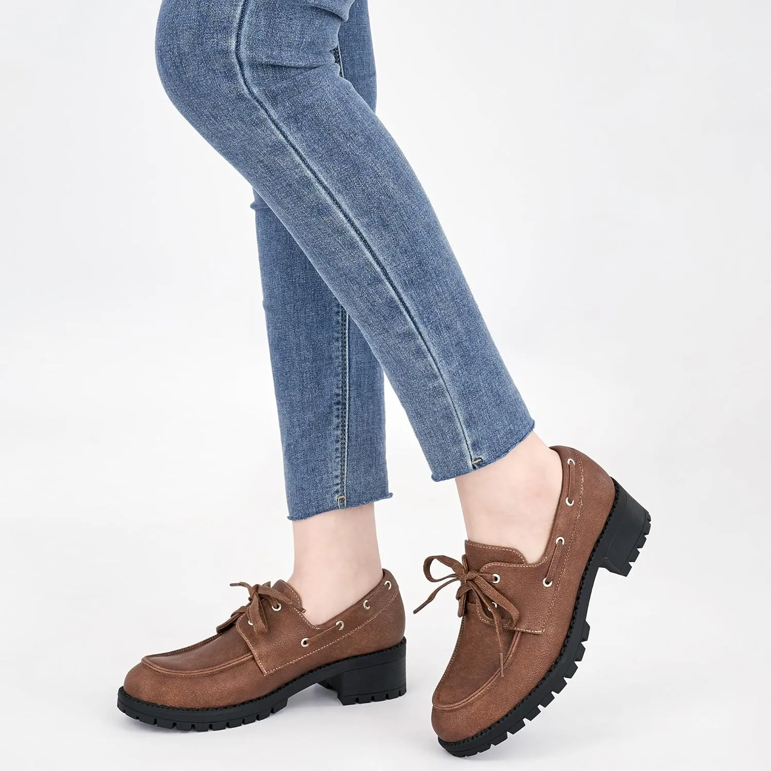 Ablanczoom Oxford Shoes for Women Loafers: Lace Up Women's Platform Chunky Loafers with Lug Sole Dress Shoes for Work Business
