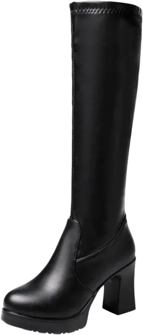 AMDBEL Thigh High Boots for Women 2024, Women's Over The Knee Patform Thigh High Boots Long Stretch Soft Chunky Lug Sole Fall Boots Wedge Boots Chunky High Heel Knitted Fashion Winter Tall Booties