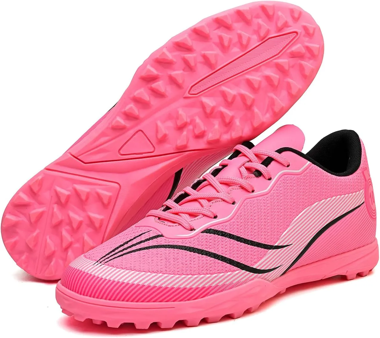AMZ BSHIDA Indoor Soccer Shoes Mens Turf Soccer Cleats Football Shoes (Lowtop Pink TF, 6.5)