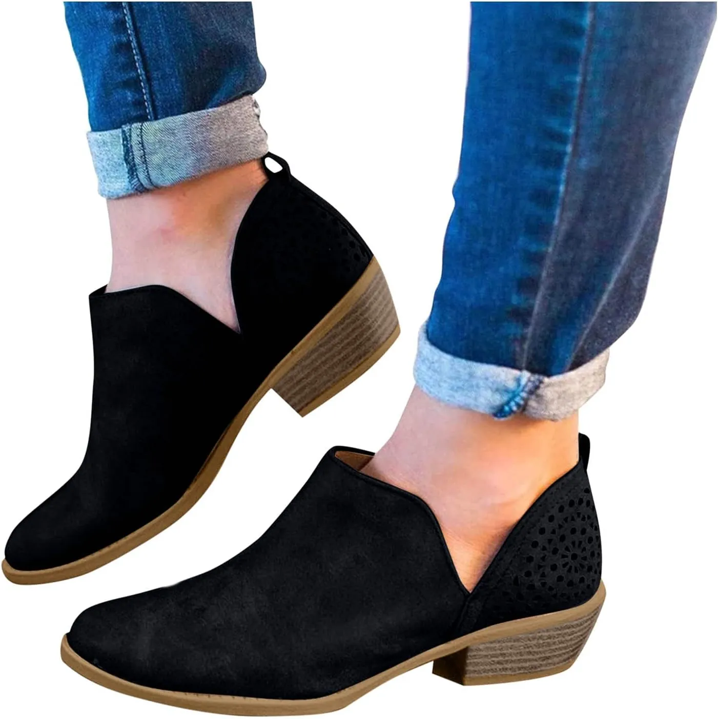 Ankle Boots for Women Low Heel Platform Ankle Boots Western Cowboy Boots Pointed Toe Fashion Retro Classic Ankle Booties