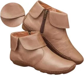 Ankle Boots for Women No Heel,2019 New Arch Support Booties Side Zip-up Vintage Leather Damping Shoes Flat Heel Booties