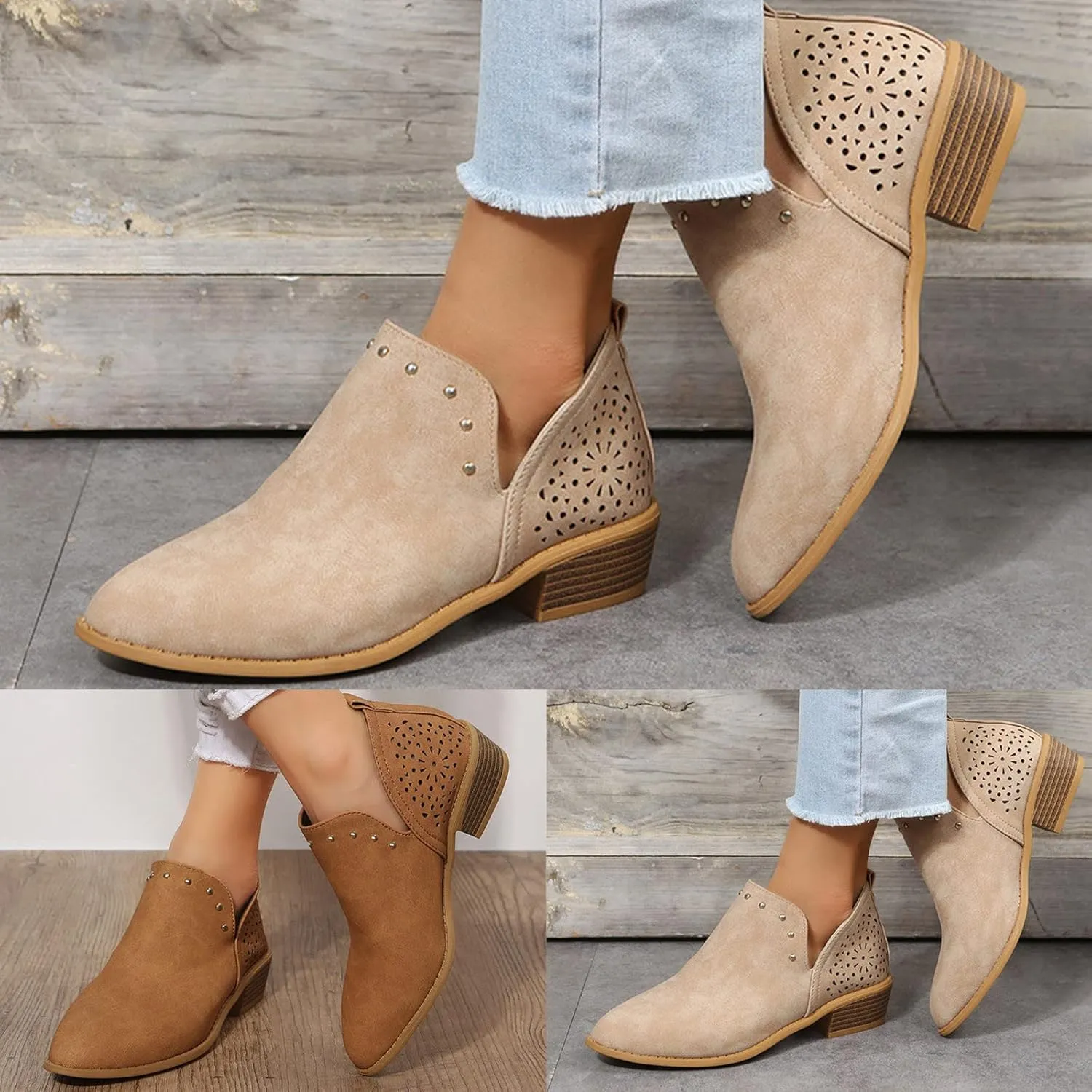 Ankle Boots for Women Platform Boots Western Cowboy Boots Pointed Toe Fashion Retro Classic Low Heel Ankle Booties