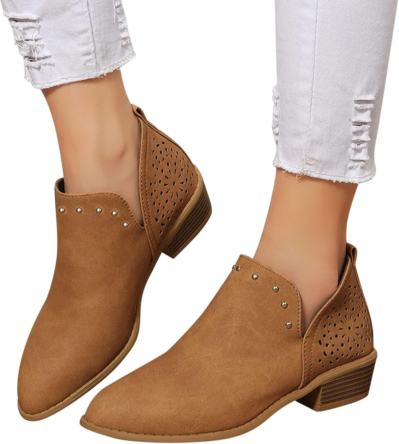 Ankle Boots for Women Platform Boots Western Cowboy Boots Pointed Toe Fashion Retro Classic Low Heel Ankle Booties