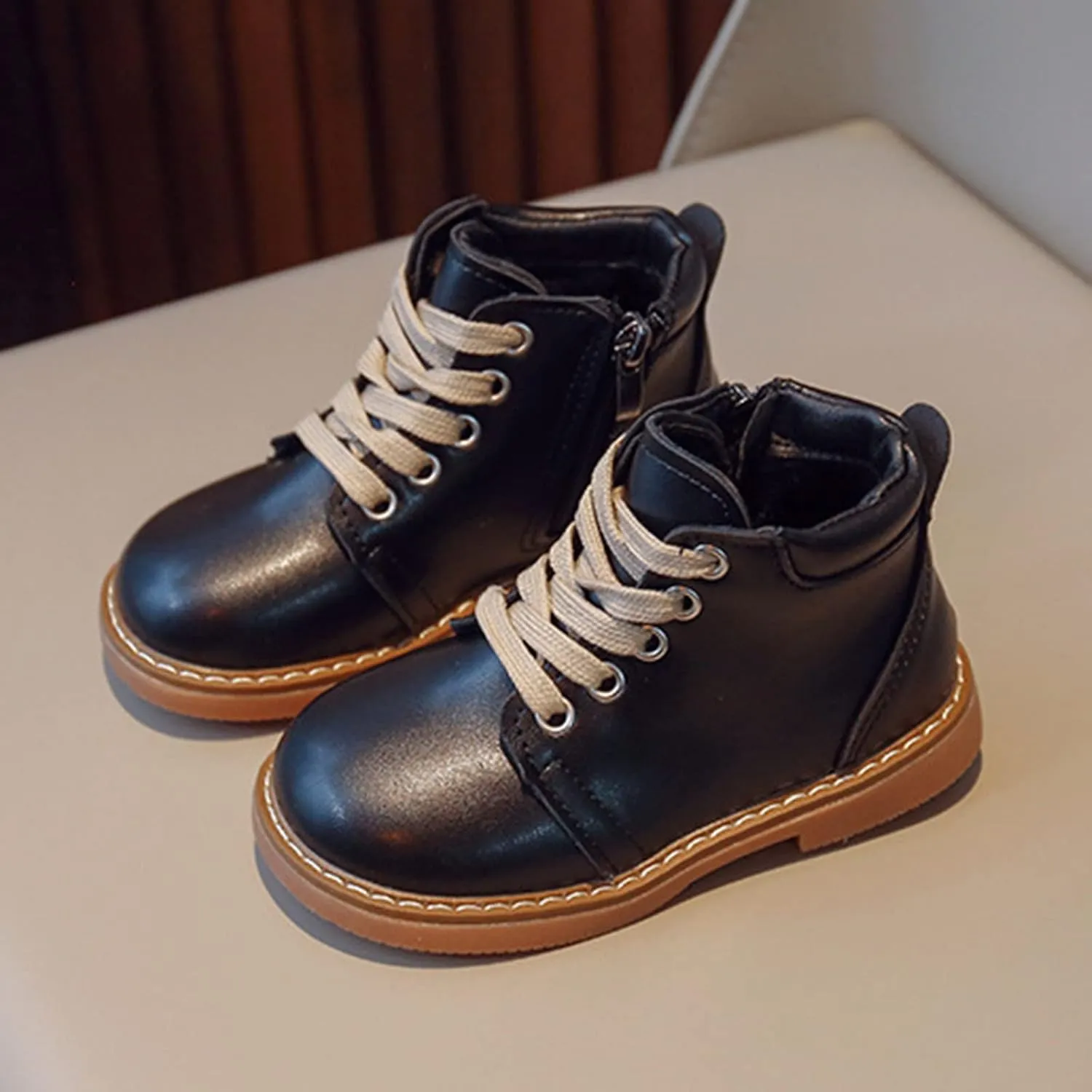 Autumn And Winter Children Boots Boys And Girls Ankle Boots Non Slip Lace Up Side Zipper High Top Chukka Boots