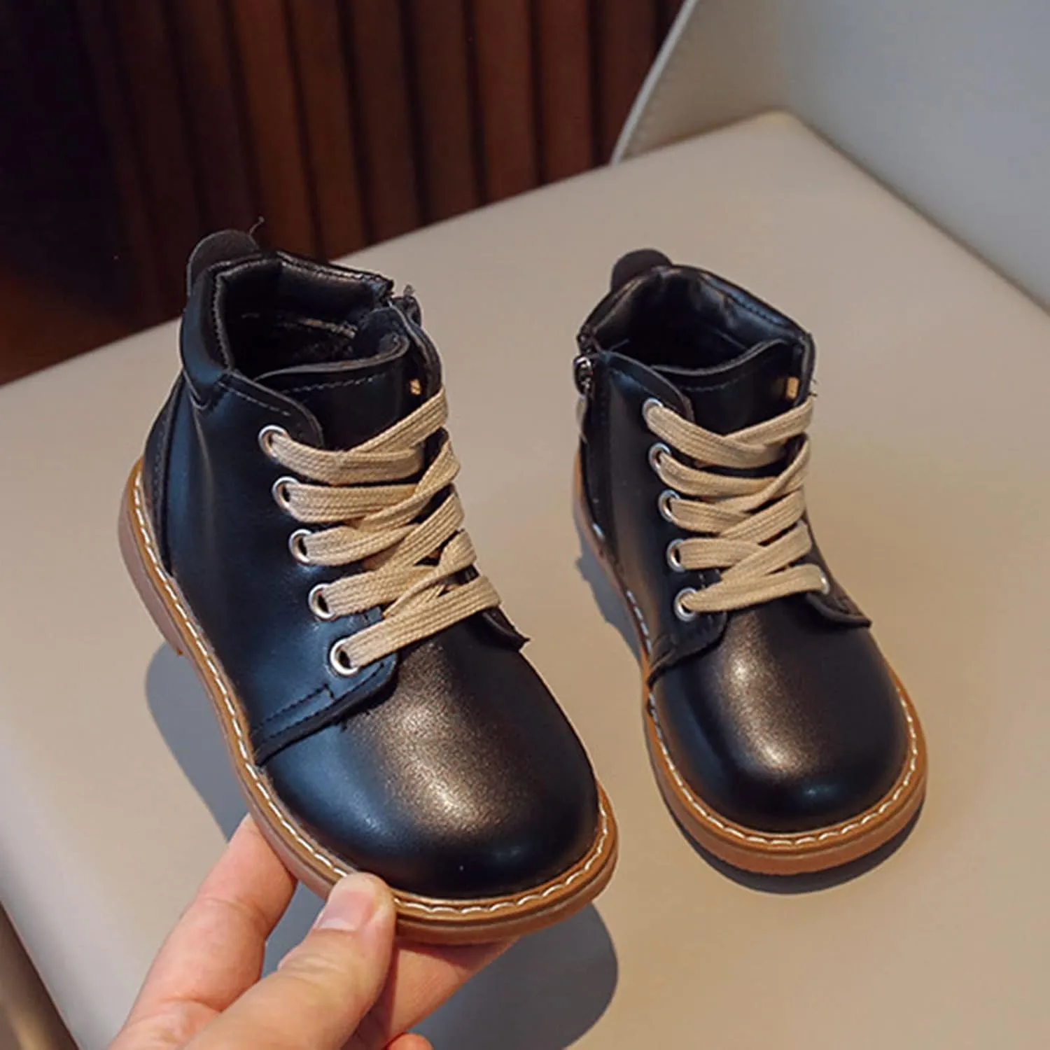 Autumn And Winter Children Boots Boys And Girls Ankle Boots Non Slip Lace Up Side Zipper High Top Chukka Boots