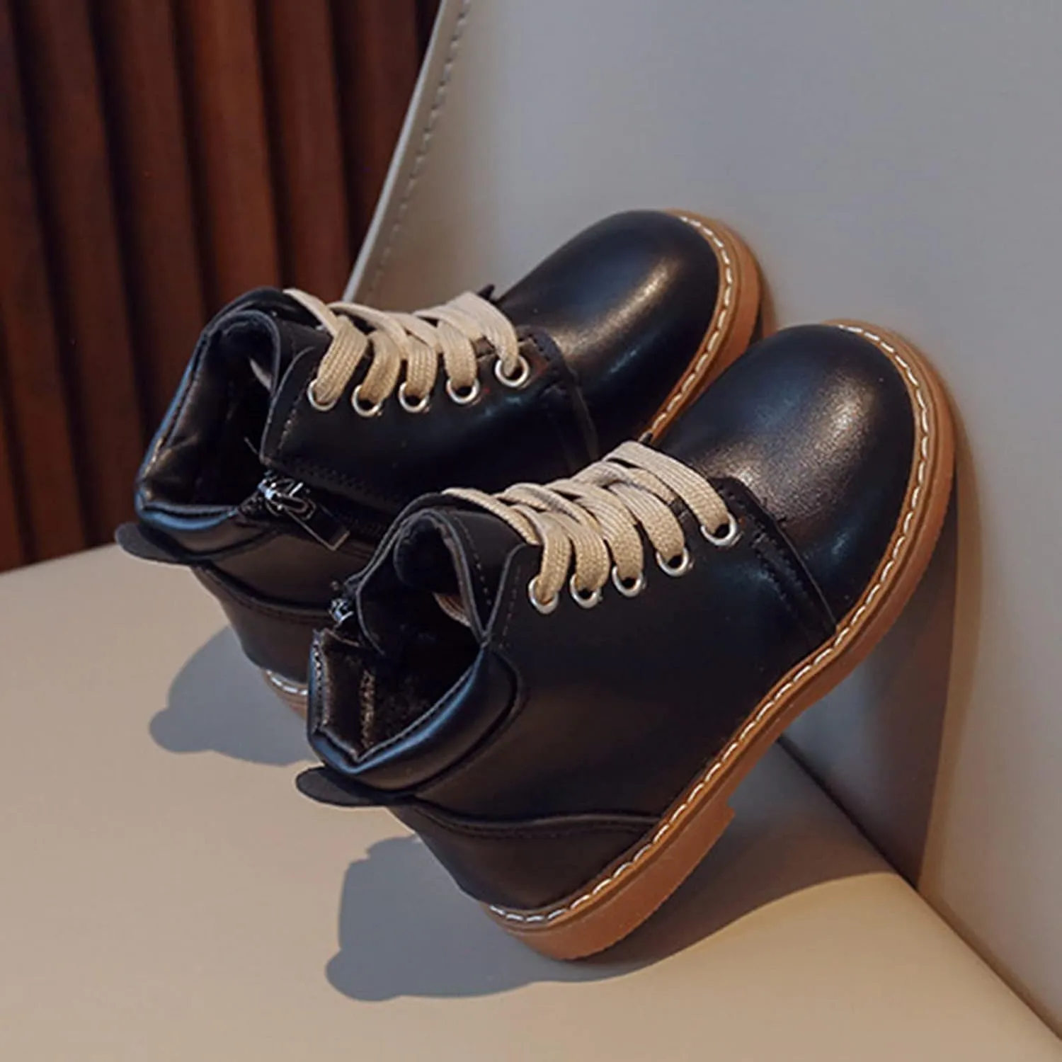 Autumn And Winter Children Boots Boys And Girls Ankle Boots Non Slip Lace Up Side Zipper High Top Chukka Boots