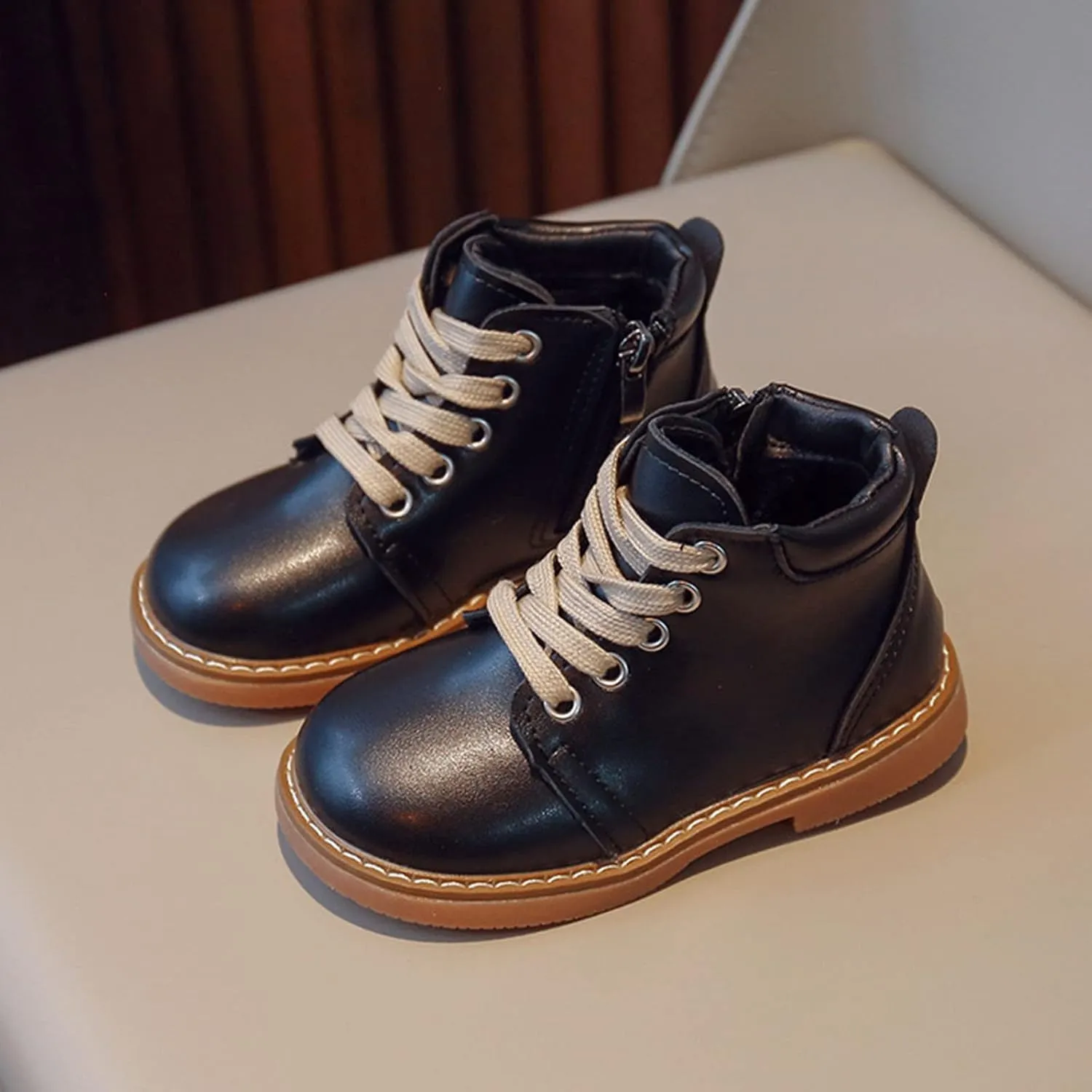 Autumn And Winter Children Boots Boys And Girls Ankle Boots Non Slip Lace Up Side Zipper High Top Chukka Boots