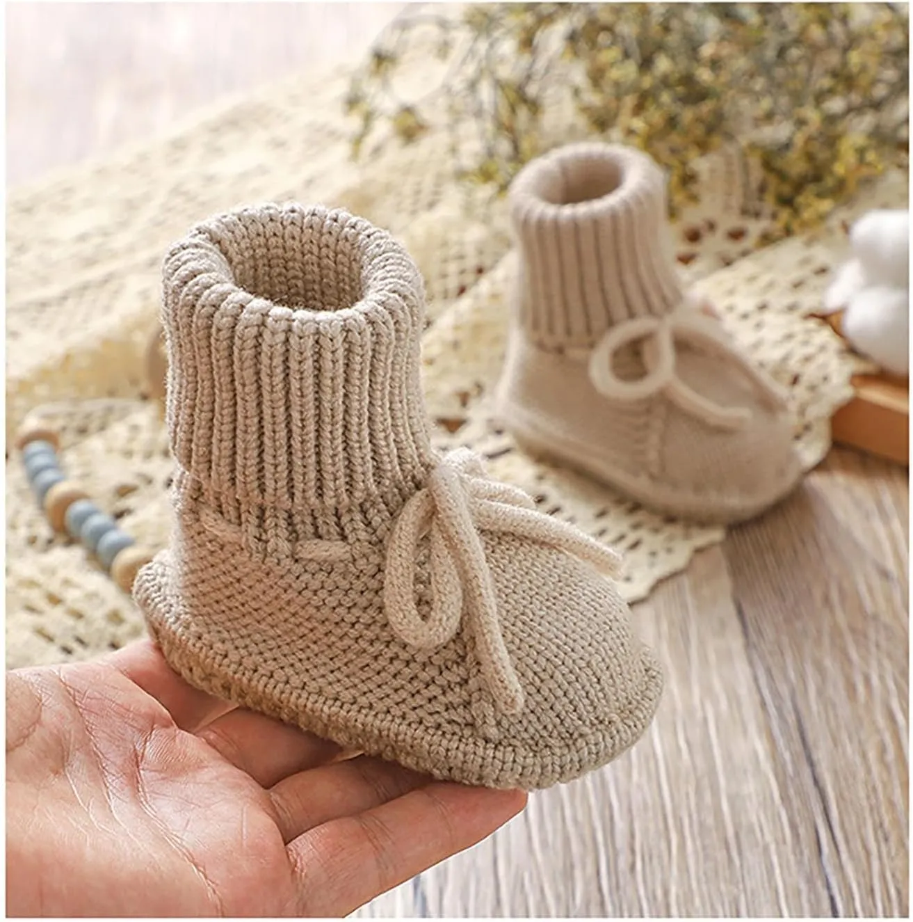 Baby Booties Newborn Sock Shoes Hand Knitting Crochet Infant Boy Girl Cozy Shoes Indoor Breathable First Walking Shoes
