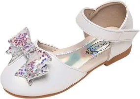 Baby Girls Dress Dance Shoes Bow Glitter Sequins Ankle 𝗟ow Heel Sandals Closed Toe Strap Toddler Kids Loafers