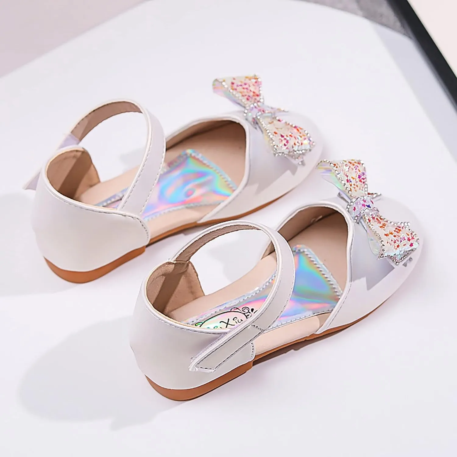 Baby Girls Dress Dance Shoes Bow Glitter Sequins Ankle 𝗟ow Heel Sandals Closed Toe Strap Toddler Kids Loafers