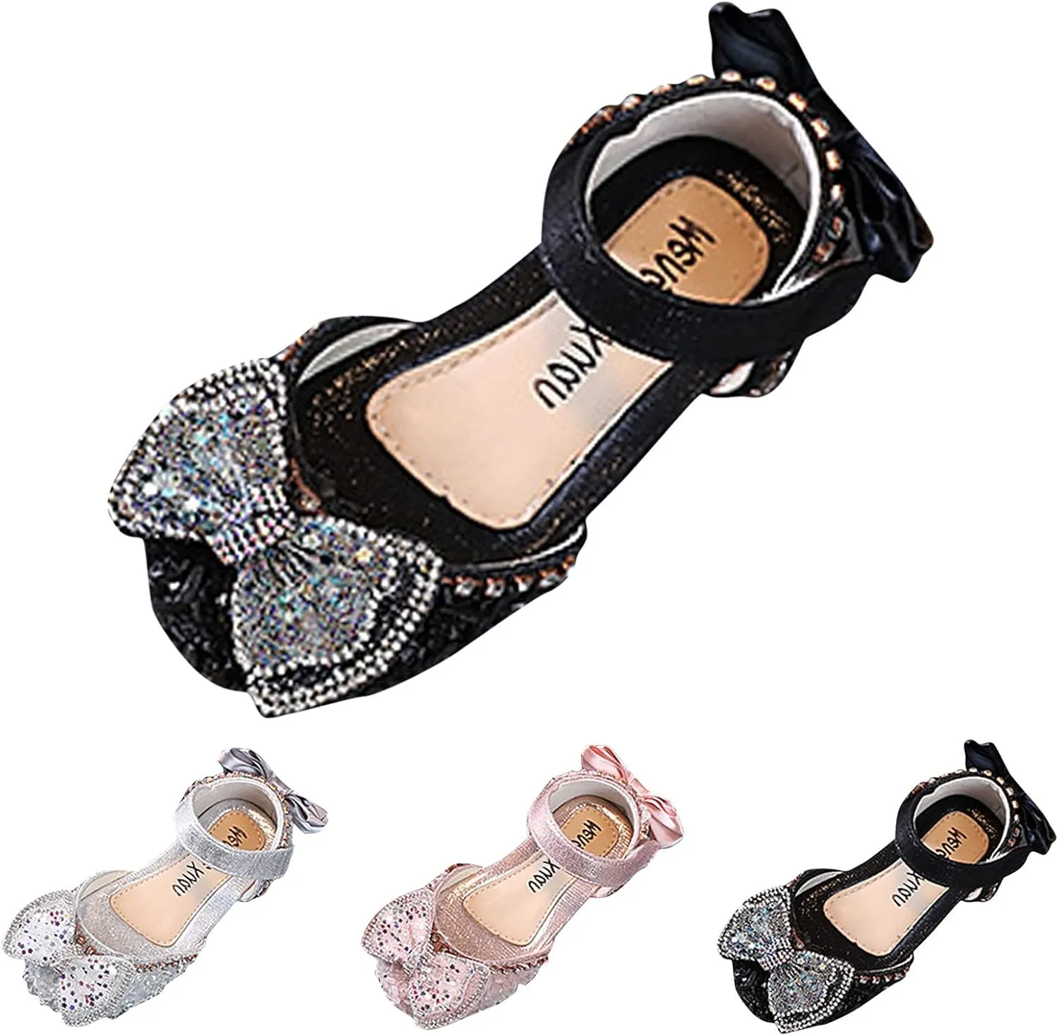 Baby Girls Dress Shoes Bow Pearl Pu Leather Ankle Princess Sandals Kids Dance Ballet Non Slip Light Breathable Shoes