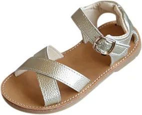 Baby Girls Leather Padded X-Strap Sandals Flat Soft Wide Shoes Toddler Kids Ankle Buckle P𝐞ep Toe Summer Sandals Comfy