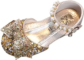 Baby Girls Pearl Glitter Dress Dance Shoes Summer Casual Ankle Princess Sandals Kids Bow Breathable Non Slip Comfy