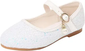 Baby Girls Pearl Sequins Sandals Low Heel Fancy Glitter Strap Ankle Shoes Kids Toddler Formal Wedding Closed Toe Sandals