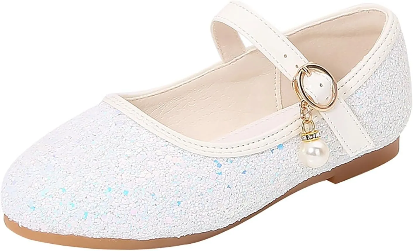 Baby Girls Pearl Sequins Sandals Low Heel Fancy Glitter Strap Ankle Shoes Kids Toddler Formal Wedding Closed Toe Sandals