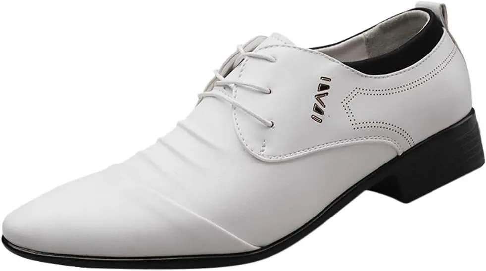 Black Dress Shoes for Men Loafers Shoes Suit Shoe Casual Shoes Male Wedding Lace Leather Men Comfortable Business Men's Leather Shoes Brown Dress Shoes Outfit (White, 40)