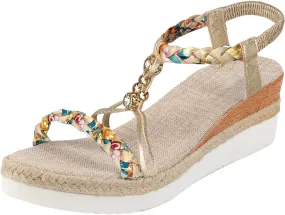 Bohemian Wedge Sandals for Women Fashion Elastic Strap Sandals Linen Plaited Platform Sandals Beach Sandals
