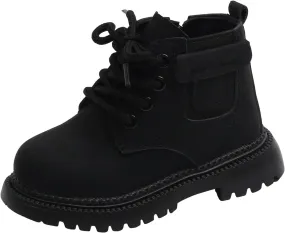 Boots for Girls Fashion Leather Hiking Snow Boots Little Kid High Top Dress Shoes Lace Up Non-Slip Texture Sole Boot