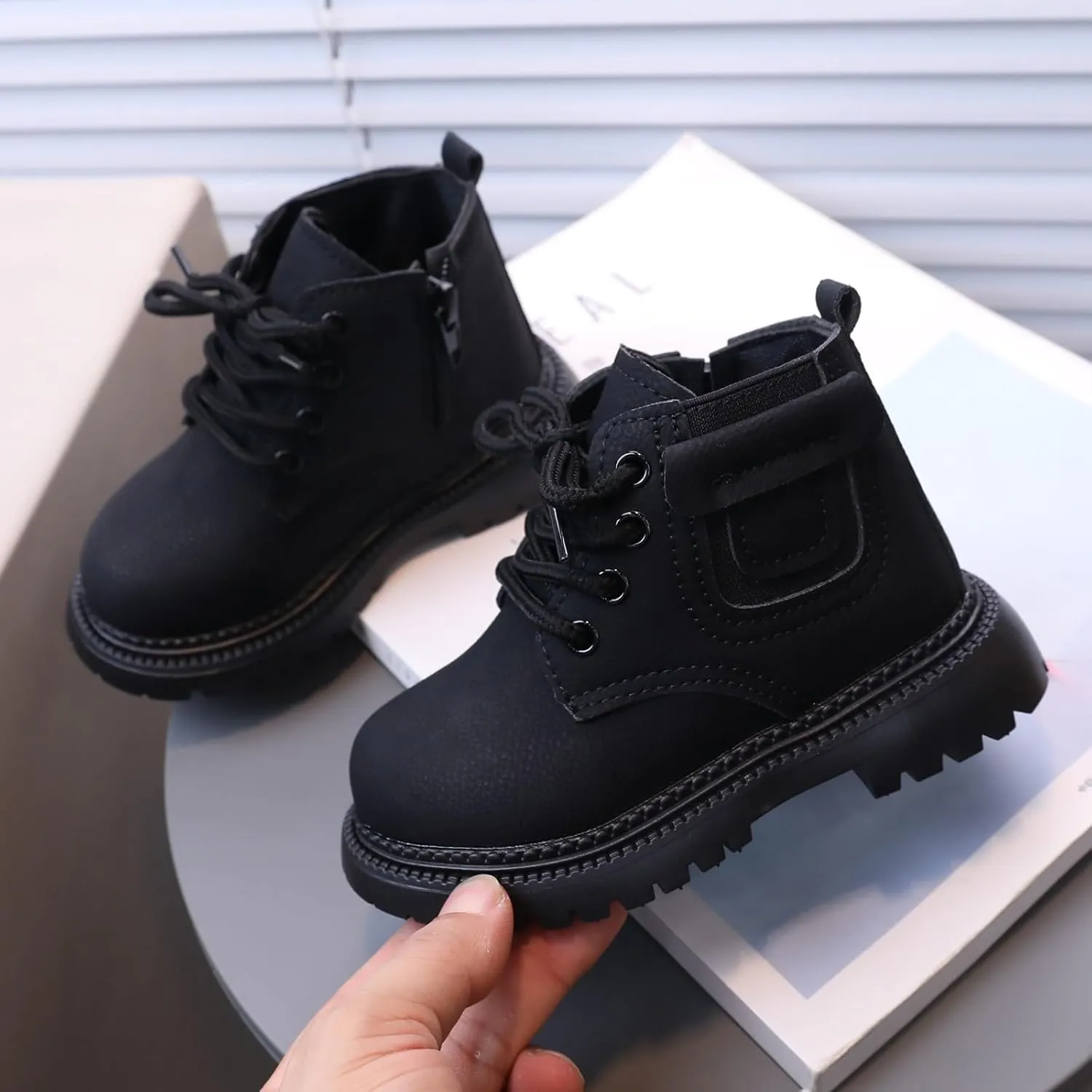 Boots for Girls Fashion Leather Hiking Snow Boots Little Kid High Top Dress Shoes Lace Up Non-Slip Texture Sole Boot