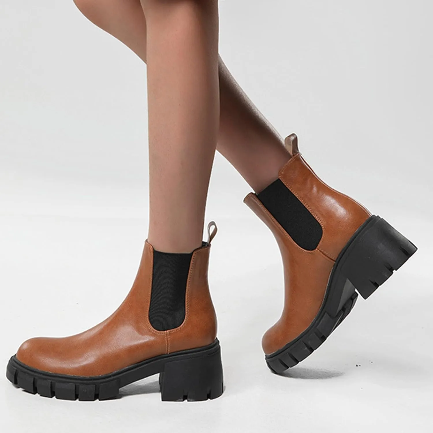 Boots for Girls Girls Ankle Boots Kids Comfortable Slip On Chelsea Booties Small Booties with Round Toes and Thick Heels