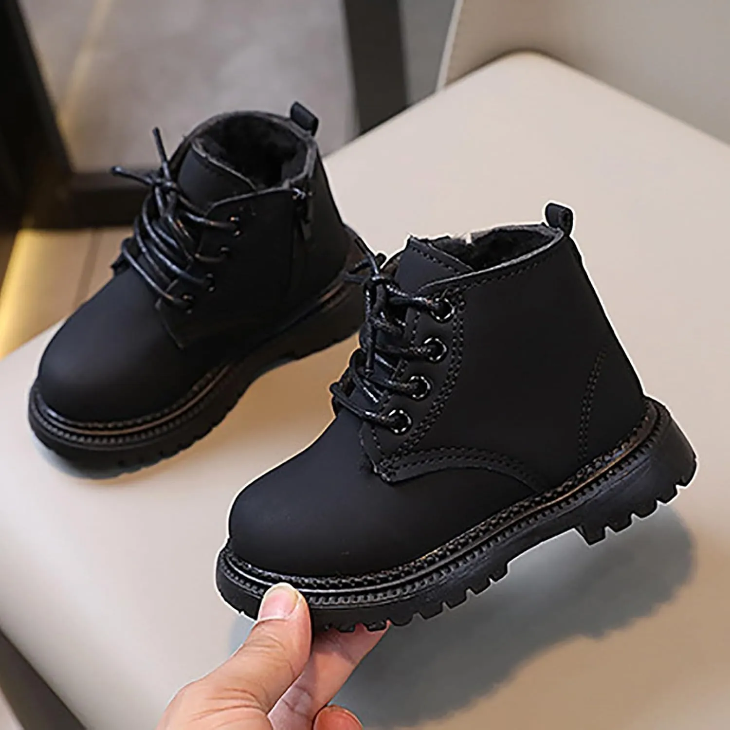 Boots for Girls, Girls Autumn Fashion Work Boots Leather Lace-Up British Boots Fashion Soft Flat Ankle Snow Boots