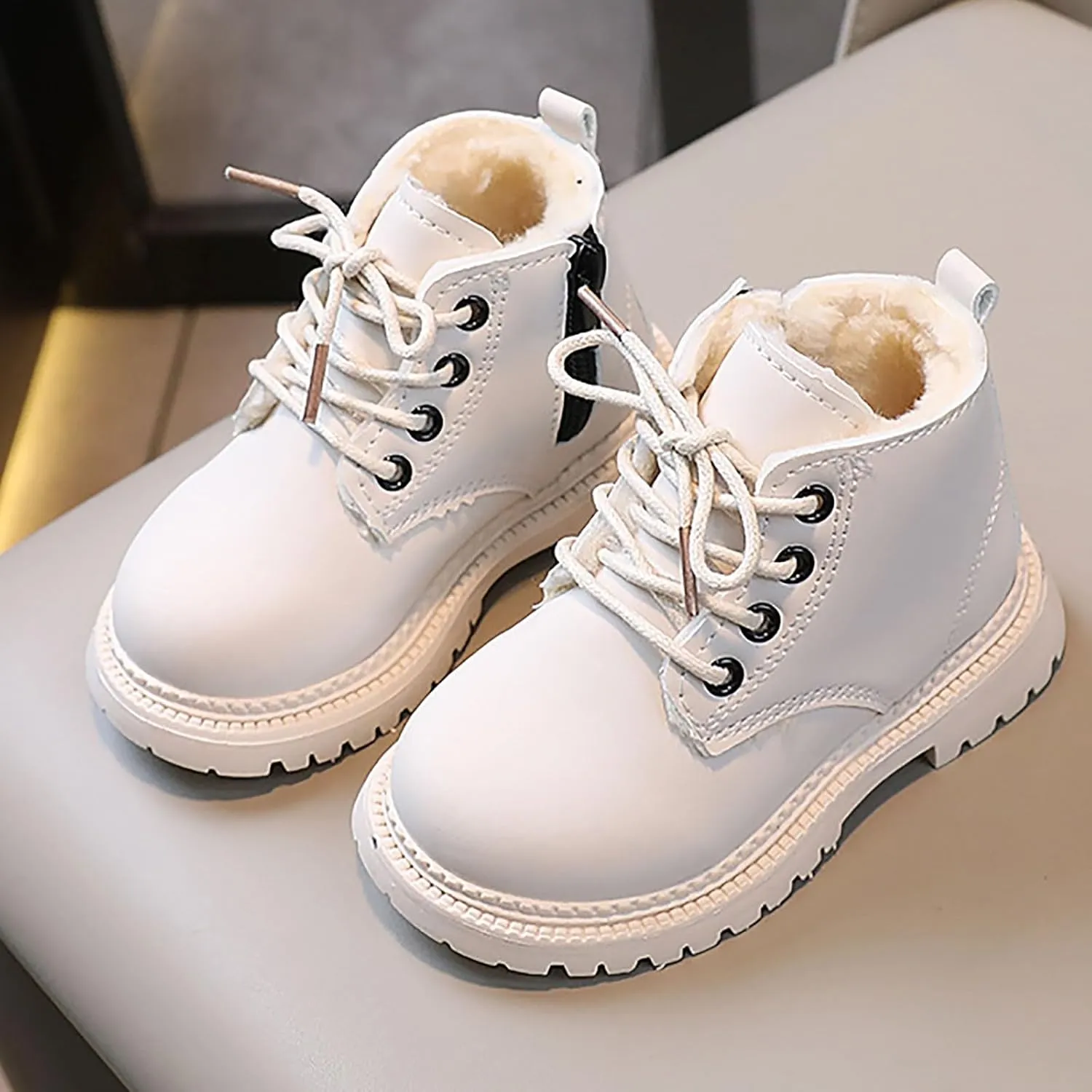 Boots for Girls, Girls Autumn Fashion Work Boots Leather Lace-Up British Boots Fashion Soft Flat Ankle Snow Boots