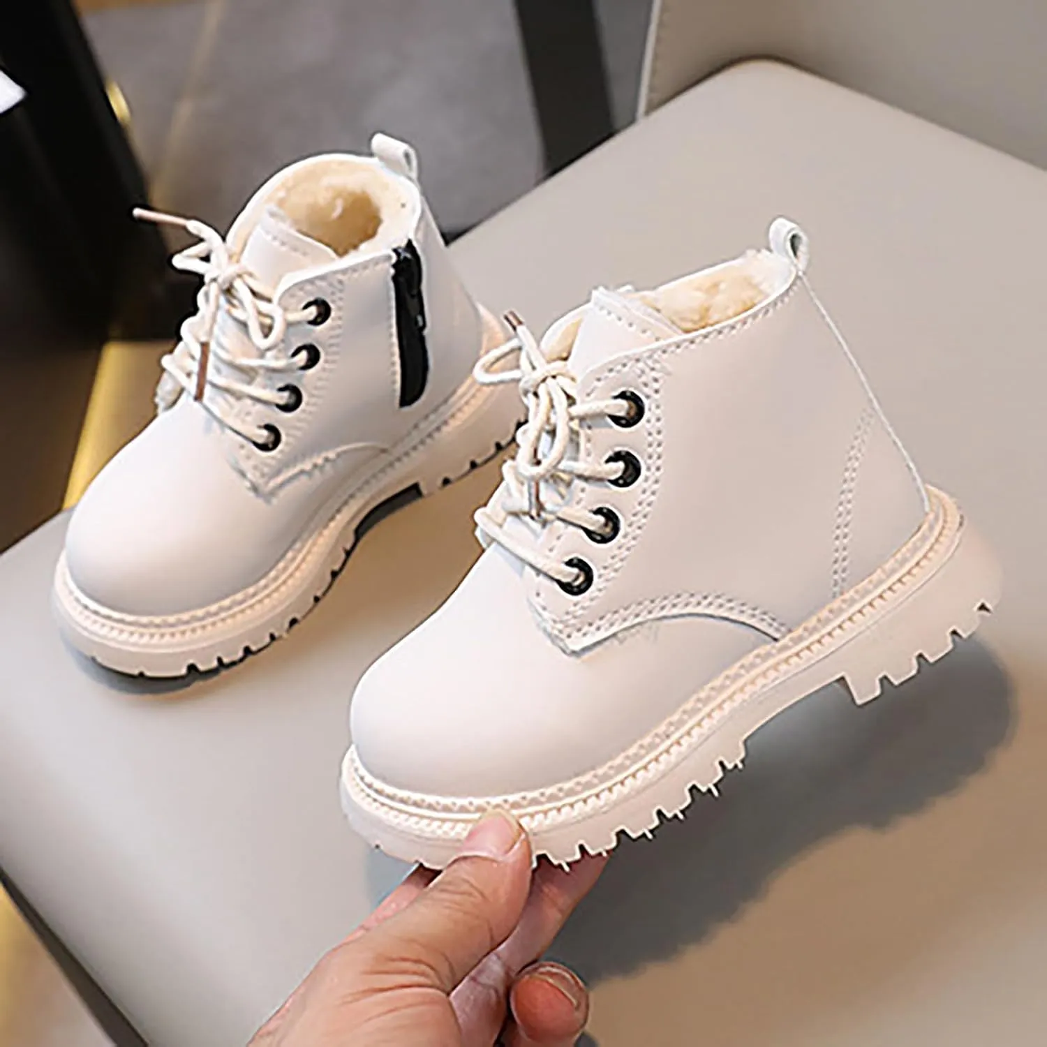 Boots for Girls, Girls Autumn Fashion Work Boots Leather Lace-Up British Boots Fashion Soft Flat Ankle Snow Boots