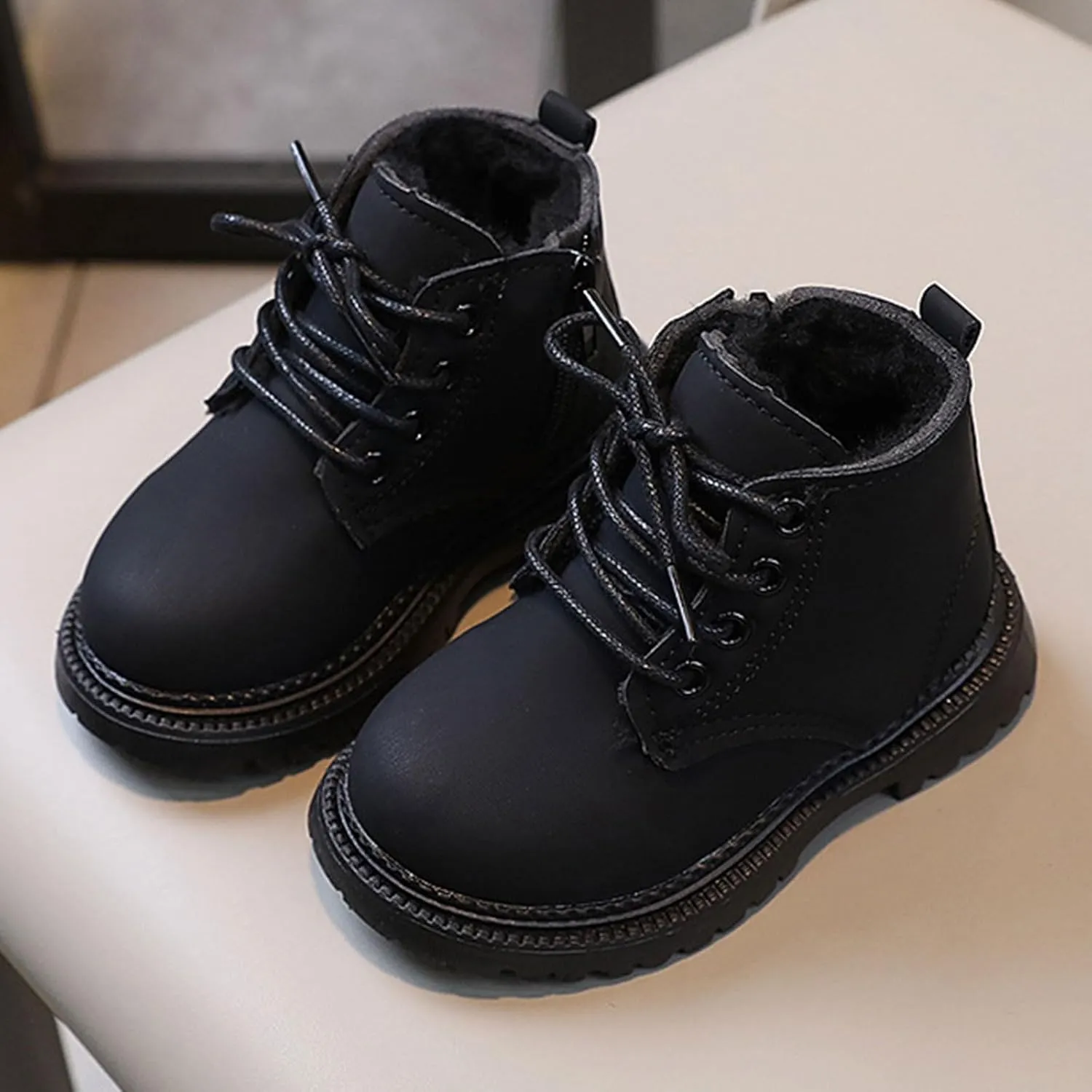 Boots for Girls, Girls Autumn Fashion Work Boots Leather Lace-Up British Boots Fashion Soft Flat Ankle Snow Boots