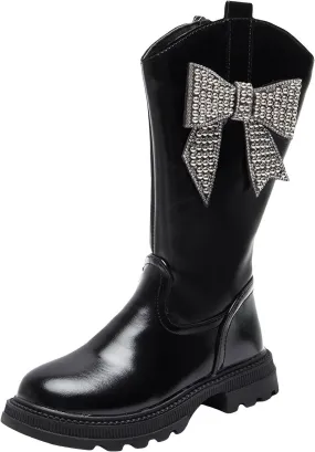 Boots for Girls, Girls Fashion Outdoor Winter Waterproof Leather Knee High Boots Mid Calf Combat Riding Booties
