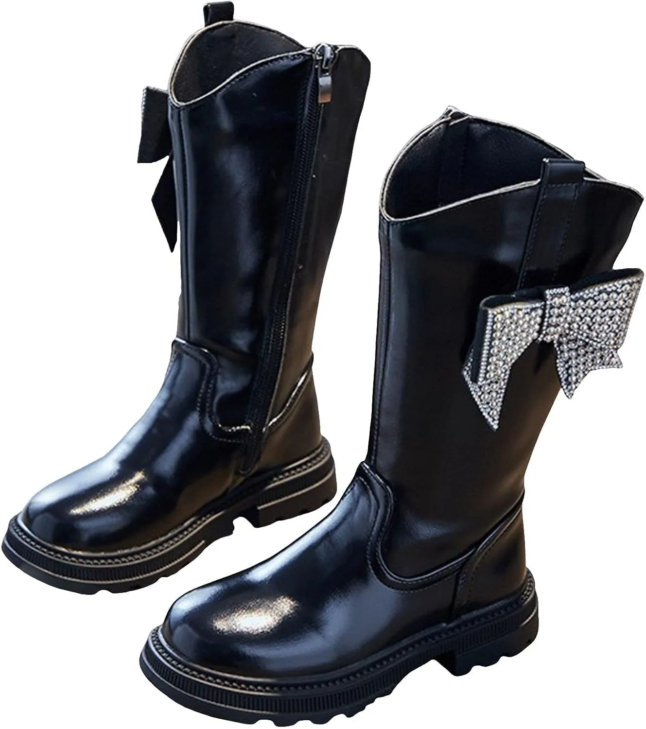 Boots for Girls, Girls Fashion Outdoor Winter Waterproof Leather Knee High Boots Mid Calf Combat Riding Booties