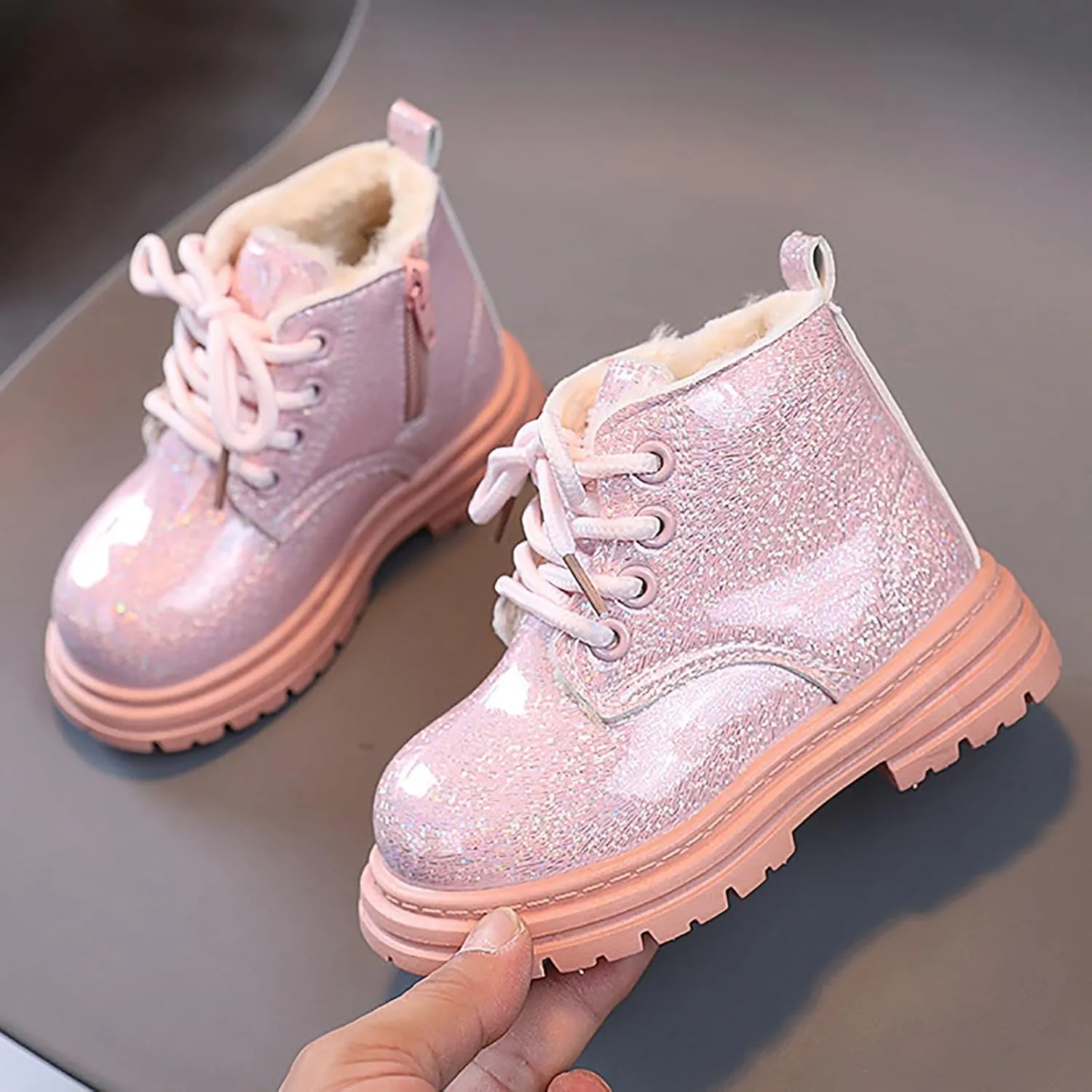 Boots for Girls Kids Girl Boots Bright Color Side Zipper Cute Ankle Kids Boots Snow Boots and Cashmere Warm Cotton Shoes