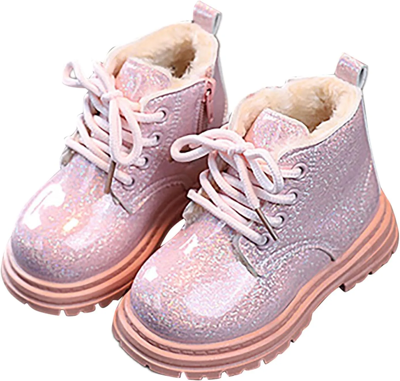 Boots for Girls Kids Girl Boots Bright Color Side Zipper Cute Ankle Kids Boots Snow Boots and Cashmere Warm Cotton Shoes