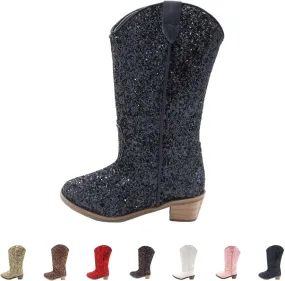 Boots for Little Girls Mid Calf Pointed Toe Kid Cowboy Boots Side Zipper Classic Embroidered Western Boots Horse Riding Shoes for Toddler Kids