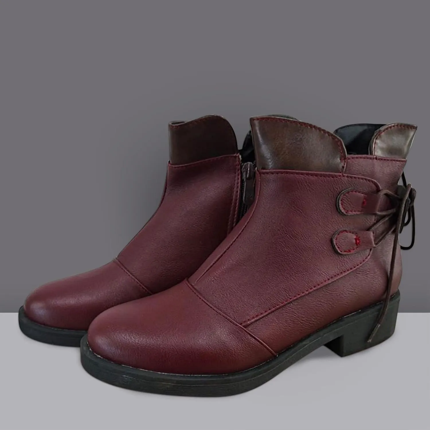 Boots for Women Vintage Slip-On Cowboy Boots Leather Low Heel Wide Width Combat Booties Shoes Ankle Booties 52