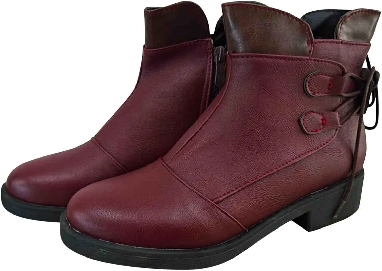 Boots for Women Vintage Slip-On Cowboy Boots Leather Low Heel Wide Width Combat Booties Shoes Ankle Booties 52