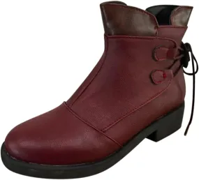 Boots for Women Vintage Slip-On Cowboy Boots Leather Low Heel Wide Width Combat Booties Shoes Ankle Booties 52