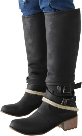 Boots for Women Western Cowgirl Cowboy Boots Wide Calf Round Toe Vintage Embroidered Pull On Booties Shoes