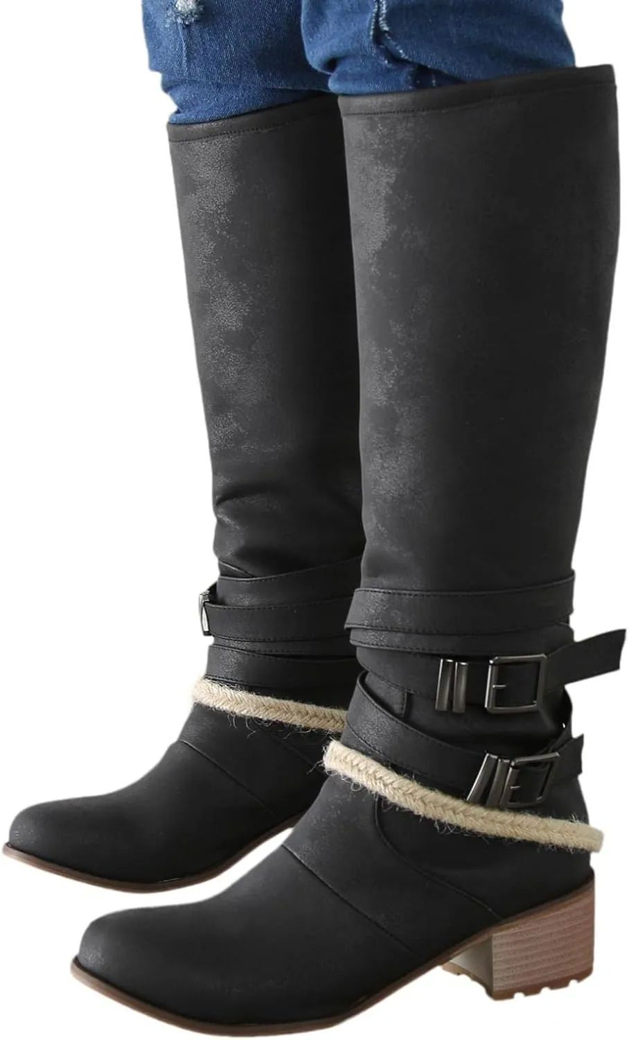 Boots for Women Western Cowgirl Cowboy Boots Wide Calf Round Toe Vintage Embroidered Pull On Booties Shoes