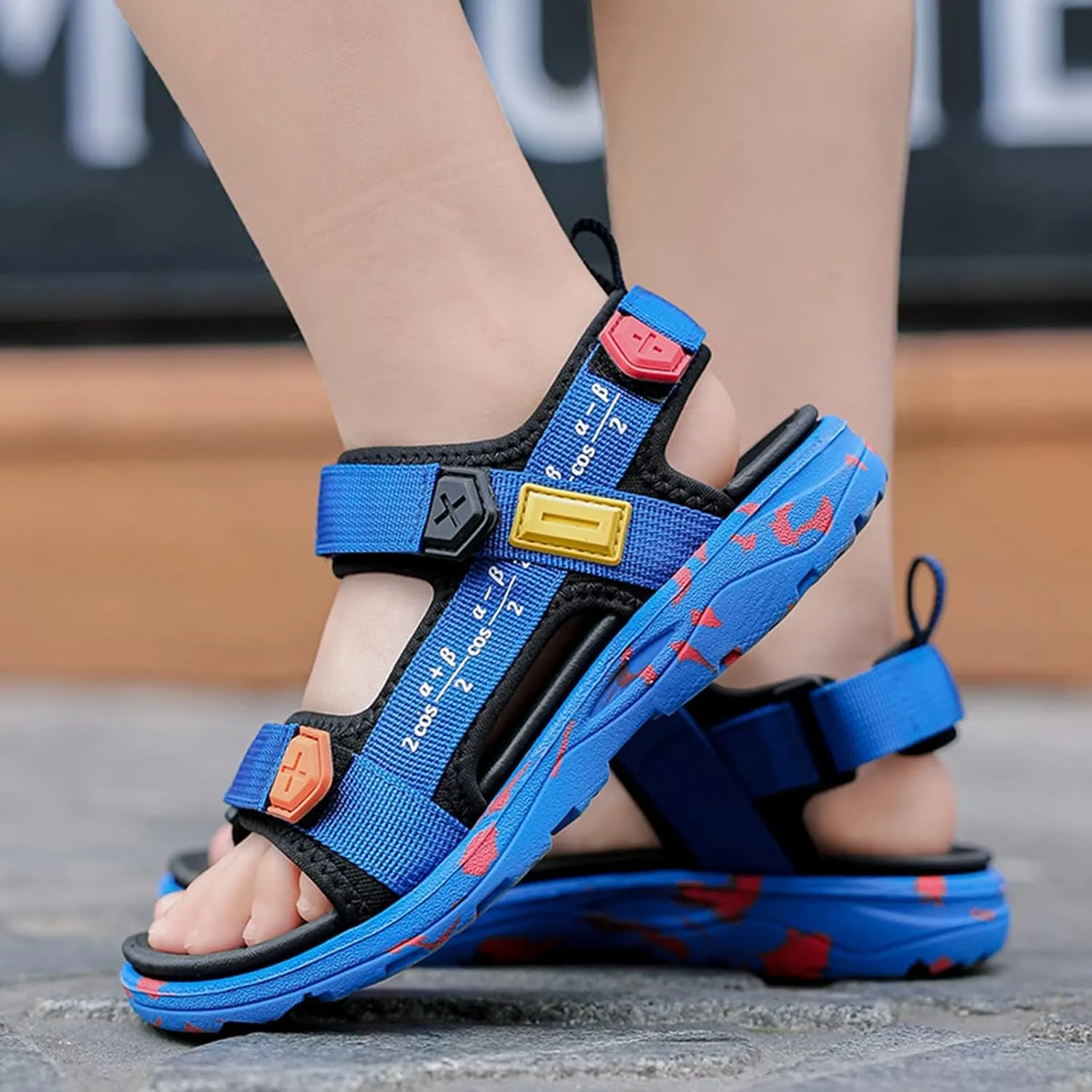 Boy' Sports Sandals, Children Boys Summer Beach Shoes Outdoor Casual Slipper Rubber Sole Toddler Outdoor Flat (Blue, 14-14.5 Years Big Kids)