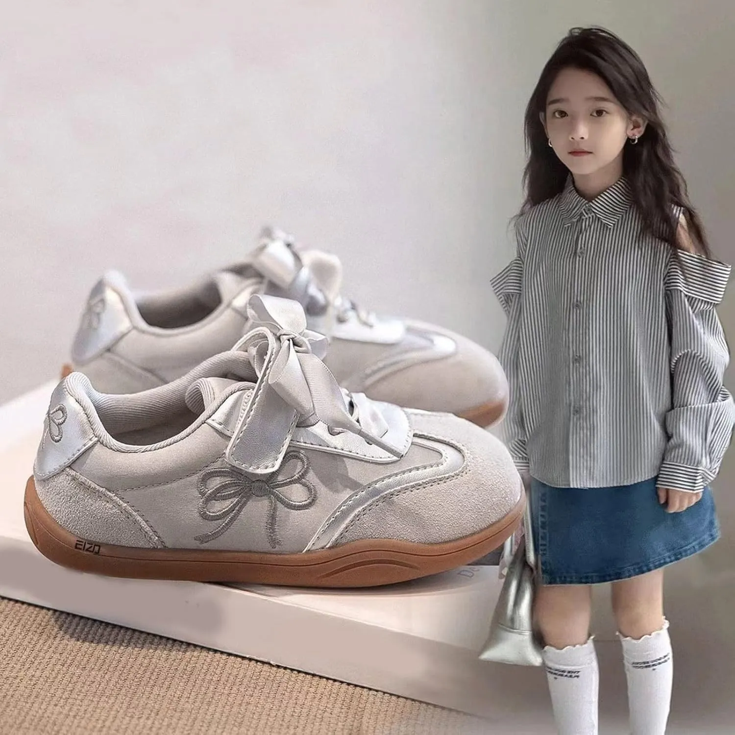 Boys Girls Running Shoes Girls Toddler Casual Sneakers Fashion Bow Walking Shoes Breathable Soft Sole Lightweight Footwear Infant Preschool Everyday