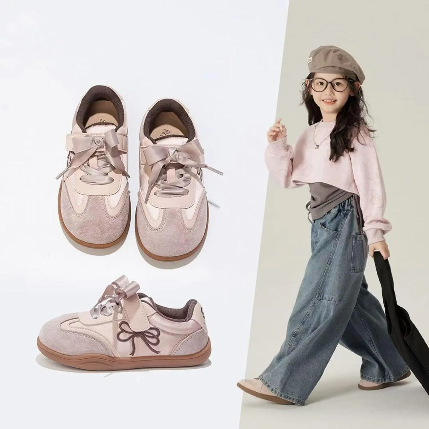 Boys Girls Running Shoes Girls Toddler Casual Sneakers Fashion Bow Walking Shoes Breathable Soft Sole Lightweight Footwear Infant Preschool Everyday