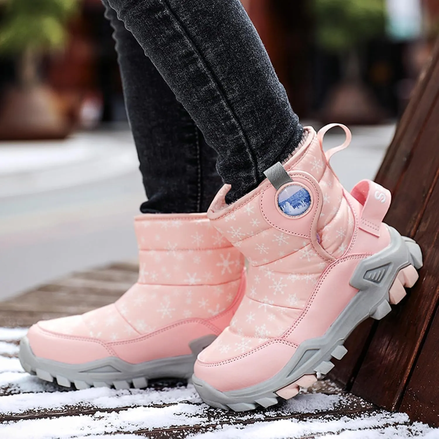 Boys Girls Snow Boots Lightweight Slip Resistan Mid Calf Winter Shoes For Little/Big Kid Snow Boots For Kids Size 14