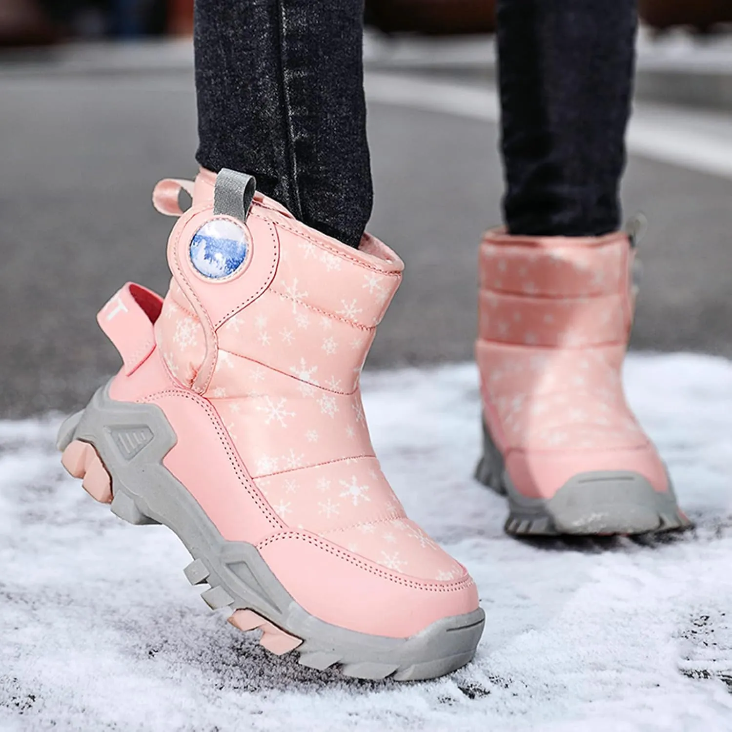 Boys Girls Snow Boots Lightweight Slip Resistan Mid Calf Winter Shoes For Little/Big Kid Snow Boots For Kids Size 14
